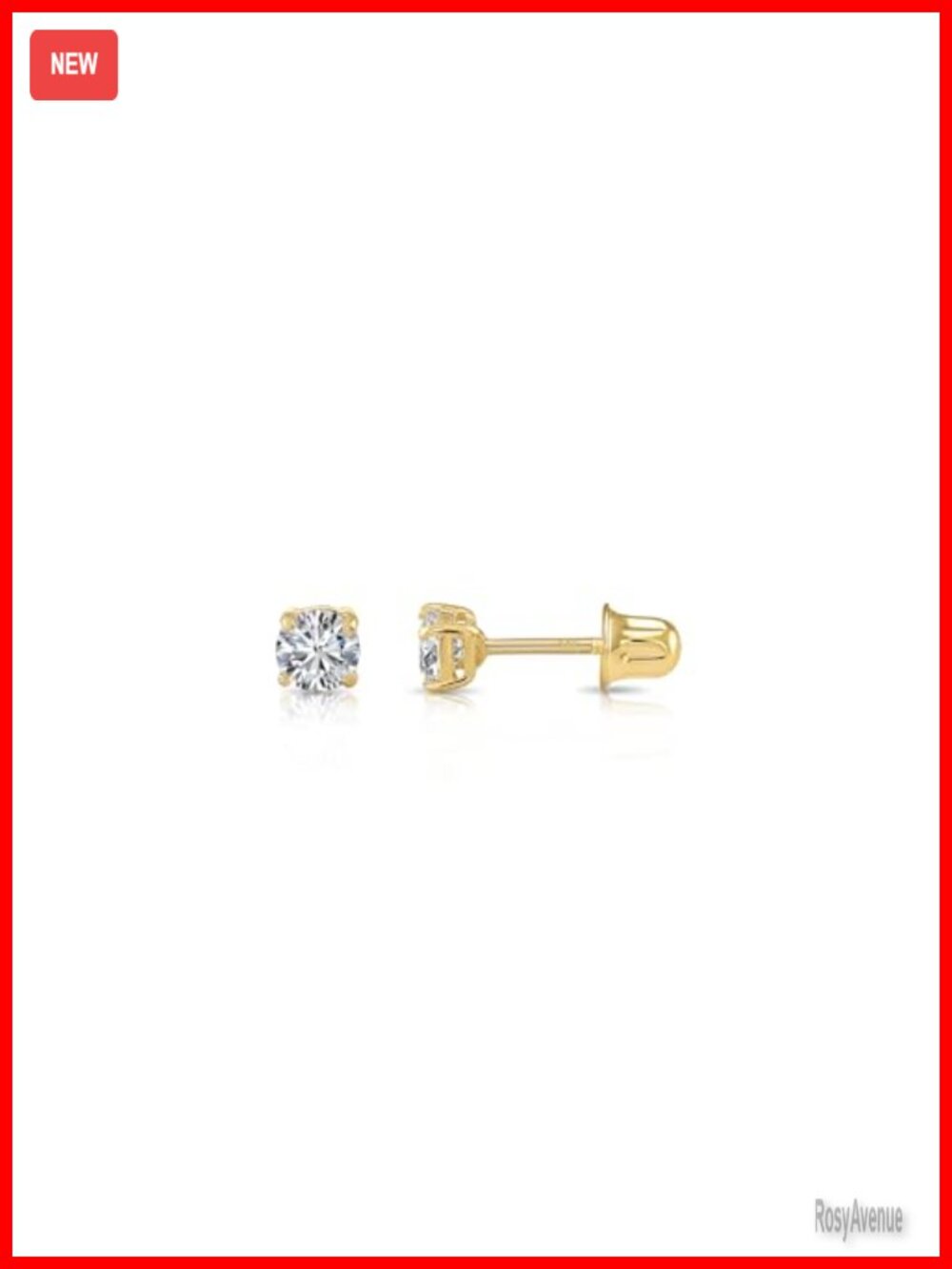 14K Yellow Gold Round Lab-Grown Diamond Solitaire Stud Earrings Screw-Back
